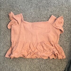 Pink Puff Sleeve Crop Top with Ruffled Smocked Waist XXL
